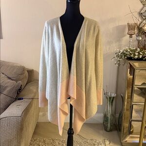 Bloomingdale's Light Gray and Pink Open Front cashmere Cardigan S